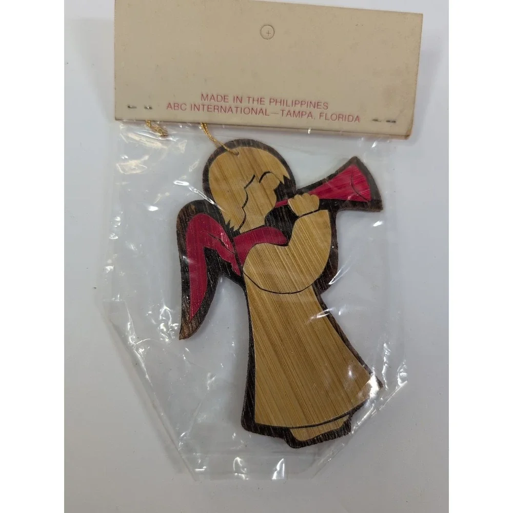 Vintage Wooden Angel Cutout Christmas Ornament Handmade Hanging Rustic 4 In